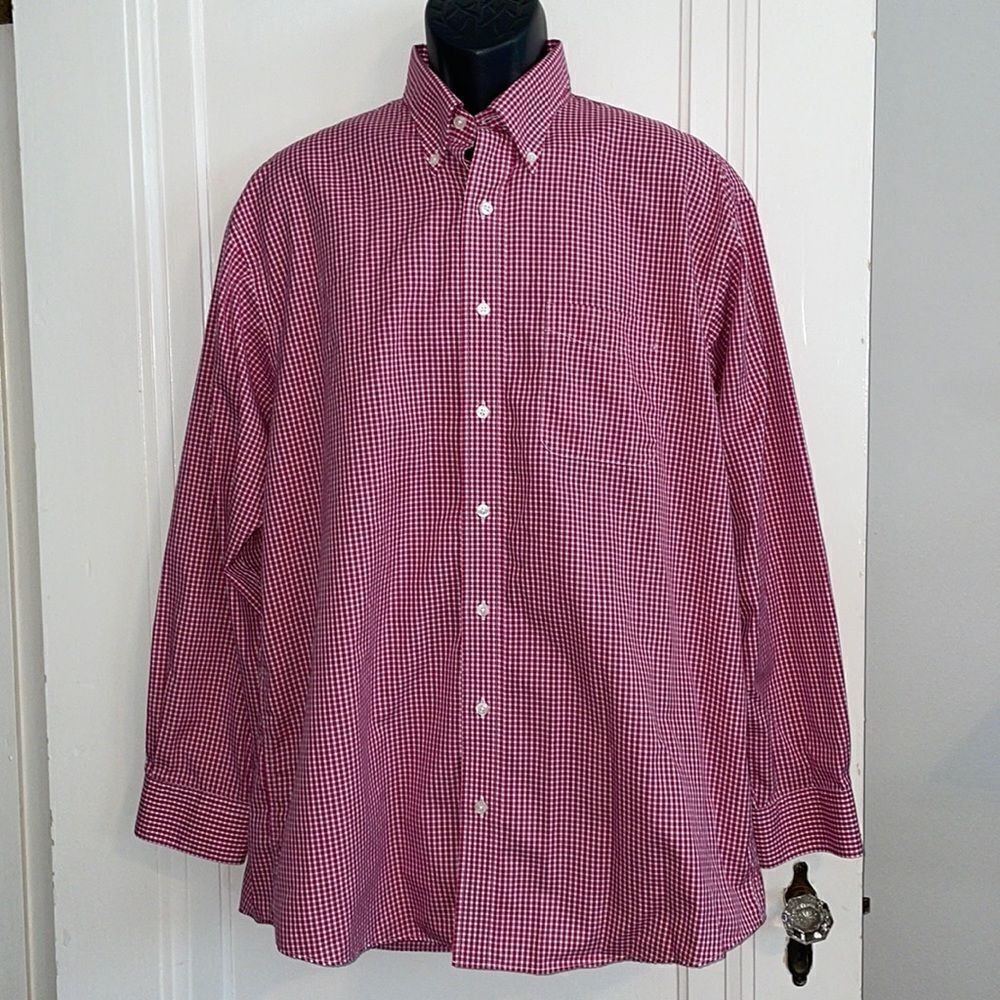 Red & white check‎ long sleeve cotton shirt from Kinkade’s Fine Clothing